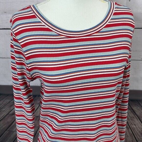 ModCloth Tee Shirt Top Womens XL Striped Multicolor Textured Ribbed Stretch NWT - Picture 7 of 10